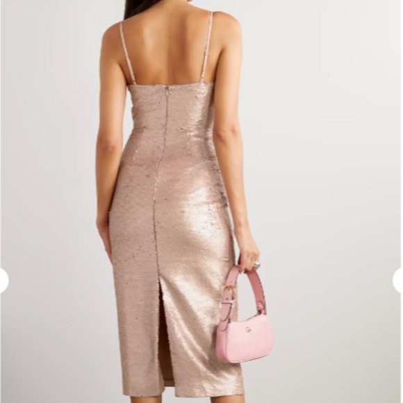 L'AGENCE FEMME SEQUIN CUTOUT ROSE GOLD MIDI DRESS sz 2 - Picture 2 of 5